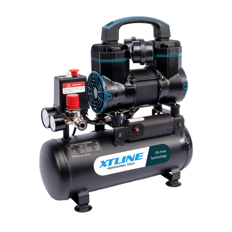 XTLINE Ölfreier Kompressor 900 W | Kesselvolumen 6 L | Flüsterkompressor