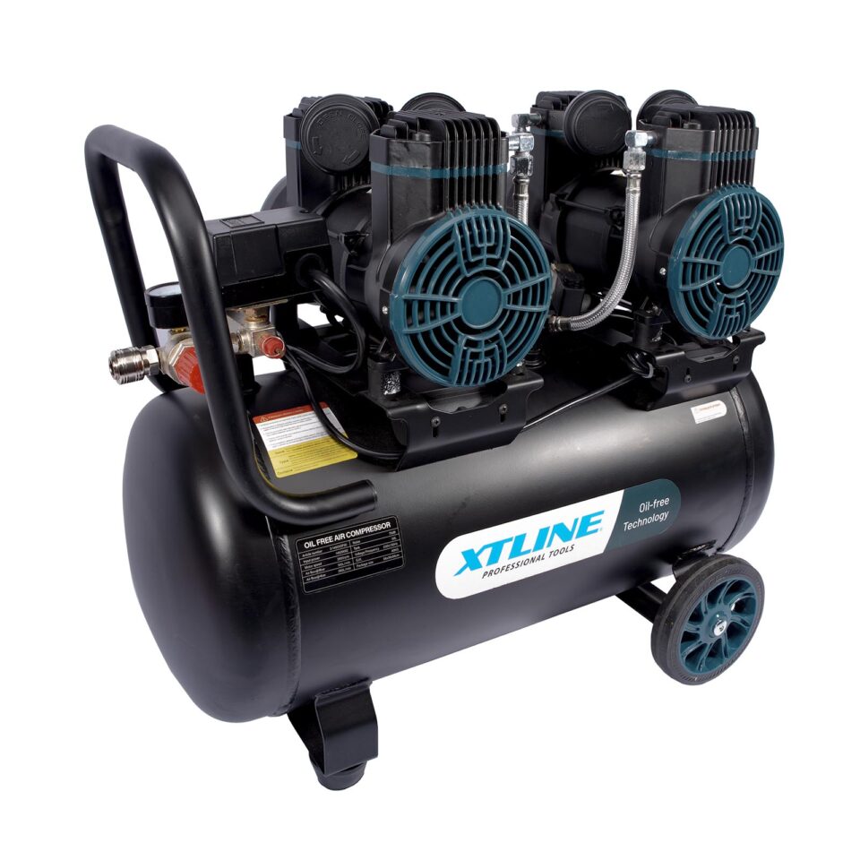 XTLINE Ölfreier Kompressor 2x1450 W | Kesselvolumen 50 L | Flüsterkompressor
