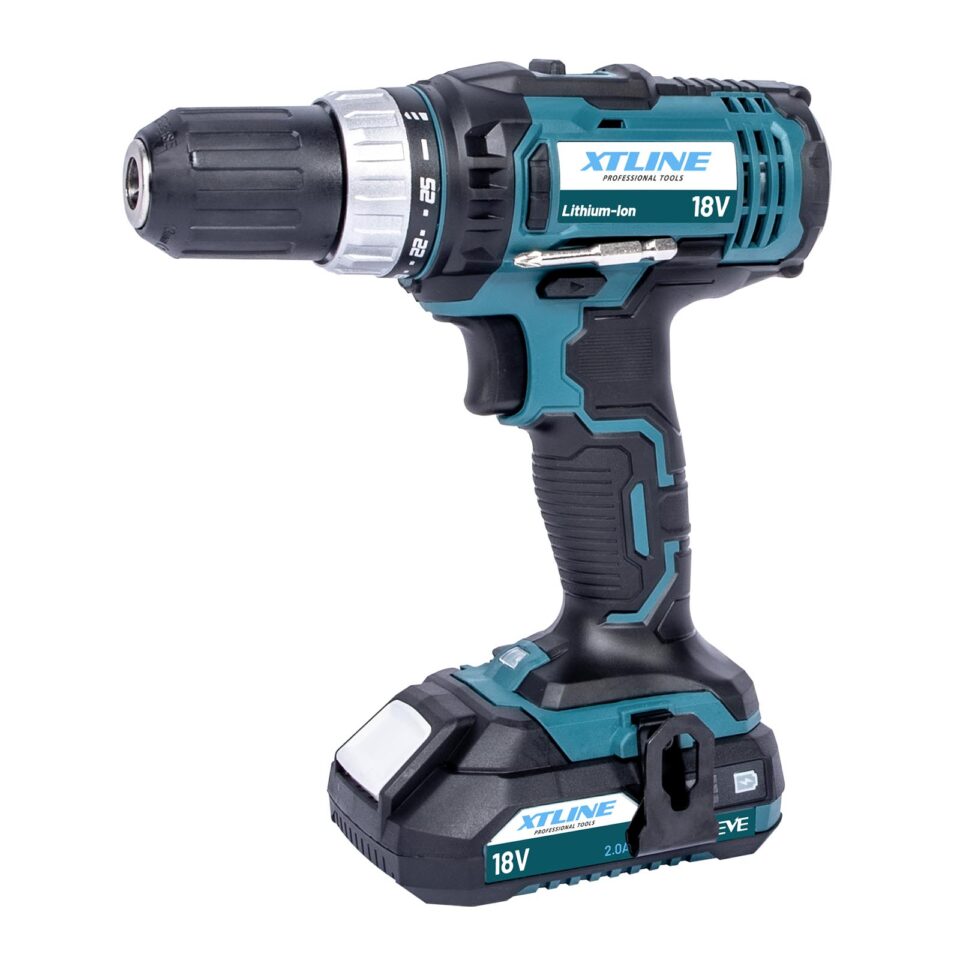 XTLINE Akku-Bohrmaschine 18 V + 2 Batterien EVE 2.0 Ah + Ladegerät 2.4 A