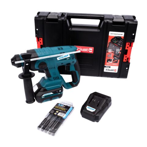 XTLINE Akku-Kombihammer SDS Plus mit 5.0 Ah Batterie, Bohrerset, 3.5 A Ladegerät und Koffer