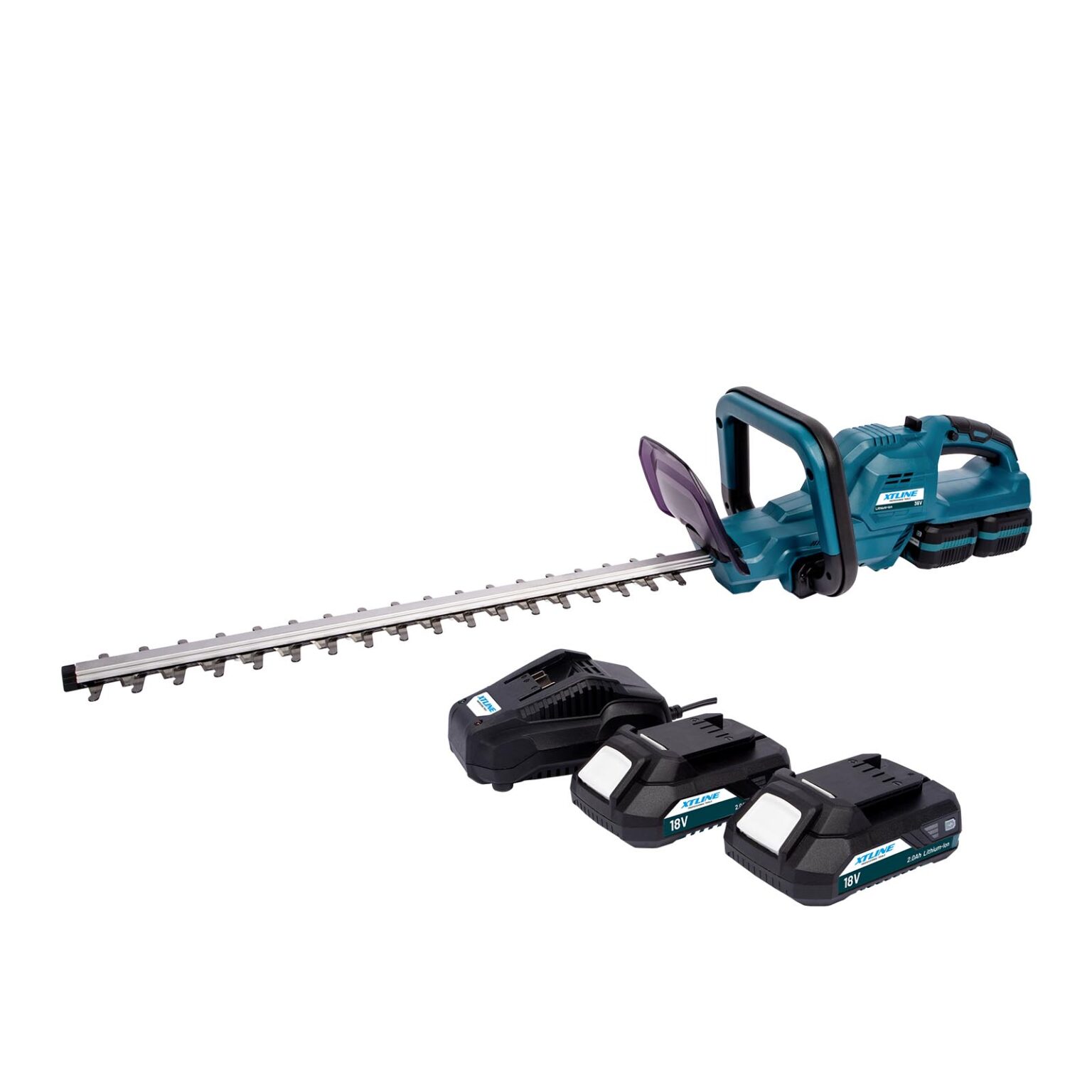 XTLINE Akku-Heckenschere (36V) + 2x Batterien mit 2,0 Ah + 3,5 A-Ladegerät 1 XTLINE Akku-Heckenschere (36V) + 2x Batterien mit 2,0 Ah + 3,5 A-Ladegerät