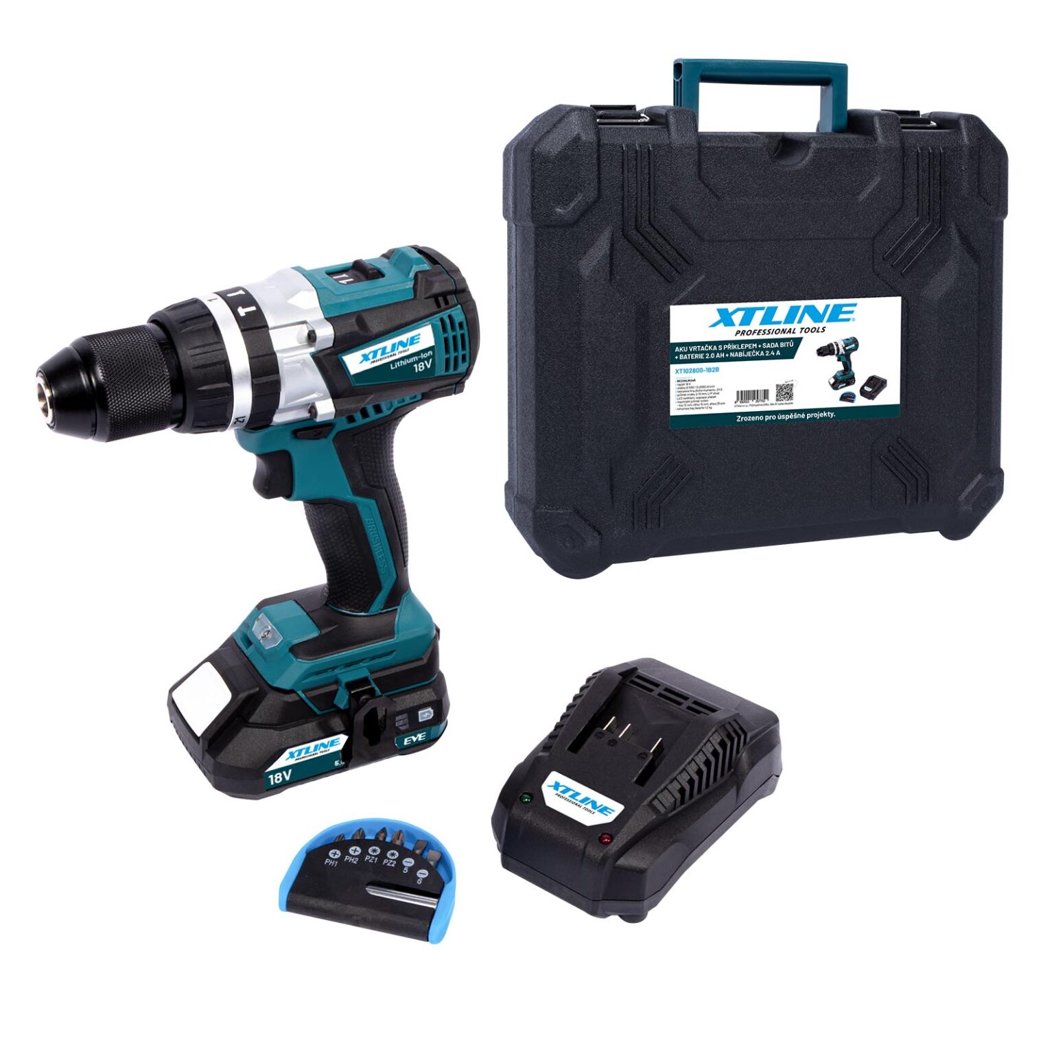 XTLINE Akku-Schlagbohrmaschine mit 18 V, bürstenlos, inklusive 2,0 Ah Batterie und 2,4 A Ladegerät. 1 XTLINE Akku-Schlagbohrmaschine mit 18 V, bürstenlos, inklusive 2,0 Ah Batterie und 2,4 A Ladegerät.