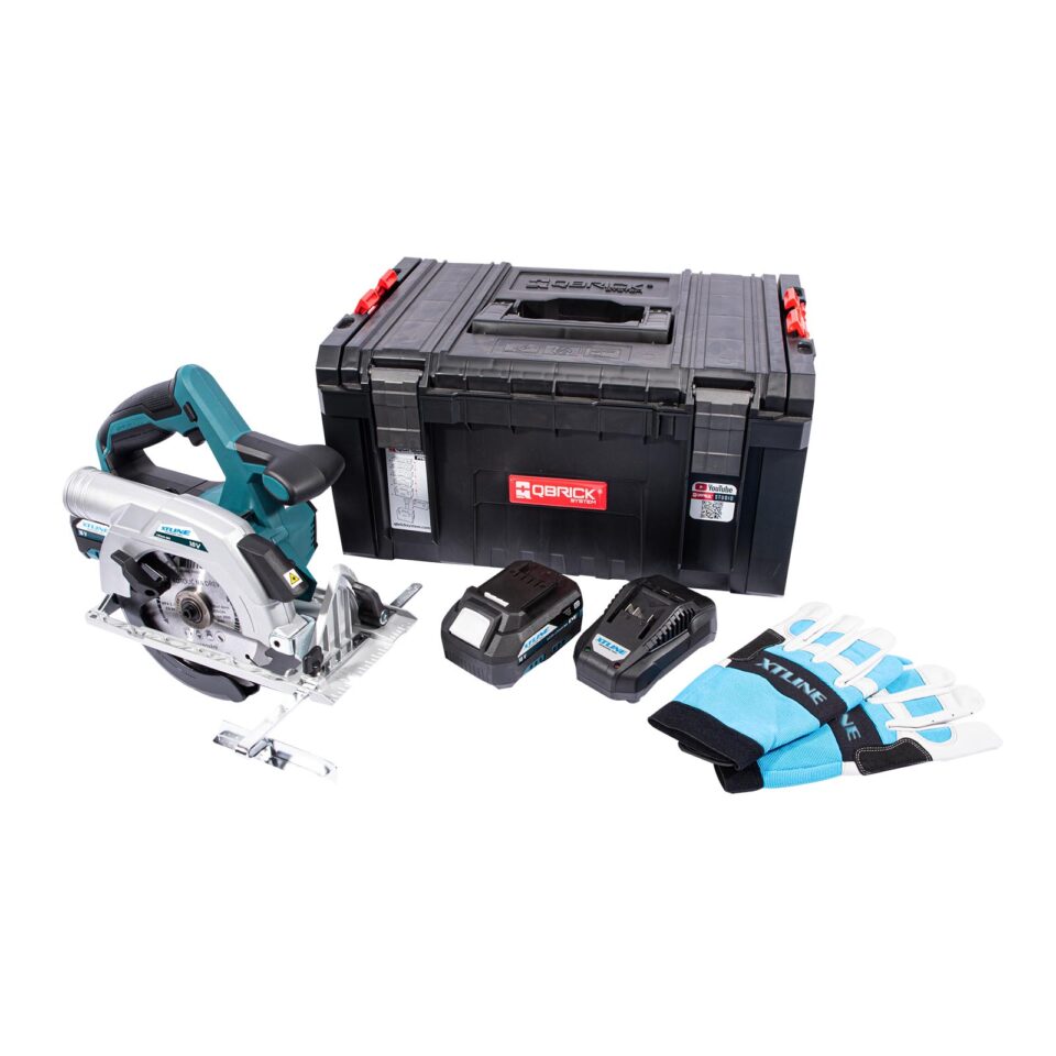 XTLINE Akku-Kreissäge, bürstenlos, 18 V, 165 mm, mit 2 Batterien 5.0 Ah, 3.5 A Ladegerät und Koffer